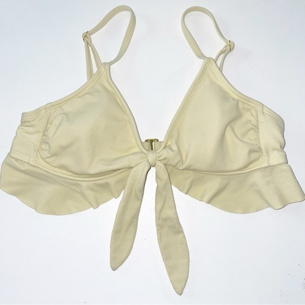 Sage Green Tie Front Ruffle Bikini Top